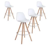 Miroytengo Pack 4 Taburetes Bar Cocina, Respaldo y Reposapiés, Silla Alta Acolchada Bistro White - light wood - pack of 4