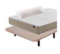 Miroytengo Pack Ahorro Deluxe Descanso Completo 90x190 cm (colchón + Base Tapizada + Patas + Almohada) White/ beige - 90x190 cm