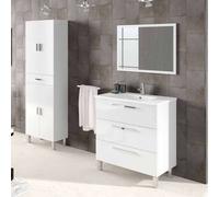 Miroytengo Pack Baño Melamina Con Lavamanos+espejo - Blanco White