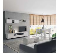Miroytengo Pack Completo Muebles Salón Belus Color Blanco Comedor Estilo Moderno (mueble Modular + Mesa De Centro + Mesa Comedor) White -