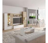 Miroytengo Pack Completo Muebles Salón Con Led Color Canadian Y Blanco Moderno (mueble + Mesa De Centro + Mesa Comedor) White - light wood - 700.35