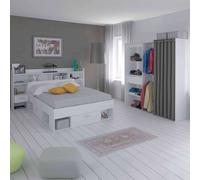 Miroytengo Pack de Dormitorio Chicago Estilo Contemporáneo en Color Blanco con Cama con Almacenamiento, Vestidor Abierto y Cabecero con Mesitas White