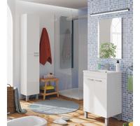 Miroytengo Pack de muebles de baño color blanco brillo estilo moderno (mueble baño + espejo + columna + lavabo cerámico) White -