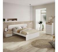 Miroytengo Pack de Muebles de Dormitorio Asimetric en Color Blanco y Robke Sahara formado por Cabecero, 2 Mesitas de 2 o 3 Cajones y Cómoda Light wood - white 2 drawers