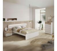 Miroytengo Pack de Muebles de Dormitorio Asimetric en Color Blanco y Robke Sahara formado por Cabecero, 2 Mesitas de 2 o 3 Cajones y Cómoda Light wood - white 3 drawers