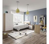 Miroytengo Pack de Muebles de Dormitorio Juvenil Luca en Color Blanco y Roble Canadian formado por Armario, Cabecero, Mesita y Escritorio