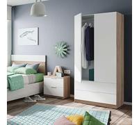 Miroytengo Pack de Muebles de Dormitorio Juvenil Luca en Color Blanco y Roble Canadian formado por Armario, Cabecero y Mesita (Escritorio Opcional)