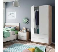 Miroytengo Pack de Muebles de Dormitorio Juvenil Luca en Color Blanco y Roble Canadian formado por Armario, Cabecero y Mesita (Escritorio Opcional) White/ wood Sin desktop
