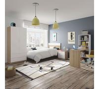 Miroytengo Pack de Muebles de Dormitorio Juvenil Luca en Color Blanco y Roble Canadian formado por Armario, Cabecero y Mesita (Escritorio Opcional) White/ wood