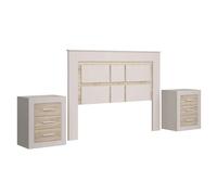 Miroytengo Pack de Muebles de Dormitorio Sara Estilo Nórdico en Roble Sonoma y Kashmir con Cabecero y 2 Mesitas de Noche Blanco/ Madera - 160x190 cm