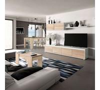 Miroytengo Pack de Muebles de Salón Comedor formado por Modulo de TV, Mesa de Centro y Mesa de Comedor Canadian white and oak