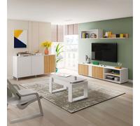 Miroytengo Pack de Muebles de Salón Comedor Moderno Melamina Color Blanco Mate y Roble Natur White - light wood -