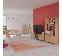 Miroytengo Pack de Muebles de Salón Comedor Oslo Estilo Natrual en Roble Gold (Mesa de Comedor Extensible + Mueble de TV + Aparador + Librería Light wood 749.8