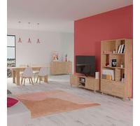 Miroytengo Pack de Muebles de Salón Comedor Oslo Estilo Natrual en Roble Gold (Mesa de Comedor Extensible + Mueble de TV + Aparador + Librería Light wood 749.8
