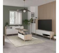 Pack de muebles de salón en color roble japonés-blanco con tv mesa centro y 2 aparadores 135 cm