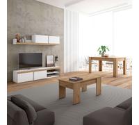 Miroytengo Pack de Muebles de Salón Estilo Moderno Color Blanco Mate y Roble Naturale con Mueble TV, Mesa Centro y Mesa Comedor Extensible Light wood - white