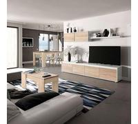 Miroytengo Pack de Muebles de Salón Estilo Nórdico en Color Blanco y Roble Canadian con por Modulo de TV, Mesa de Centro y Mesa de Comedor