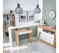 Pack de oficina muebles acabado en color roble nodi y blanco mate moderno (escritorio + estantería + aparador) 40 cm