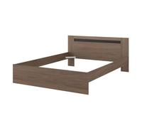 Miroytengo Pack Dormitorio Cama con Cabecero + 2 Mesitas de Noche + Cómoda 3 Cajones Oshira Roble Tostado y Negro Stipple