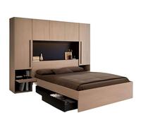 Miroytengo Pack Dormitorio Completo John Cama con cajones y Cabecero Puente Roble Brooklyn y Negro Stipple (Cama de 160x200 cm)