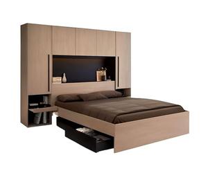 Miroytengo Pack Dormitorio Completo John Cama con cajones y Cabecero Puente Roble Brooklyn y Negro Stipple (Cama de 135-140x190 cm)