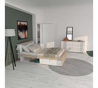 Miroytengo Pack Dormitorio Estilo Nórdico Izzy Color Blanco Mate y Roble Kronberg Cama y Cómoda Light wood - white - 135x190 cm 419.75