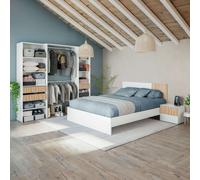 Miroytengo Pack Dormitorio Ethna Cama, Cabecero, Mesitas y Vestidor color Blanco Y Natur White - light wood - 160x190 cm 495.65
