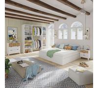 Miroytengo Pack Dormitorio Matrimonio con Vestidor Abierto Estilo Nórdico Color Roble Natur y Blanco White/wood - 90x180 cm