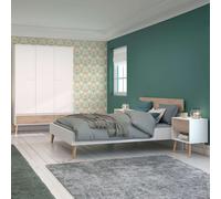 Miroytengo Pack Dormitorio Osaka Color Roble Japonés Cama (135-140x190 cm), 2 mesitas y Armario Roble Japonés y Blanco Mate White - light wood - 135x190 cm
