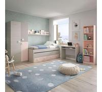 Miroytengo Pack Habitación Juvenil Infantil Rosa Gris Blanco Alpes (Cama Nido + Estante + Armario + Escritorio + estantería) con Somieres