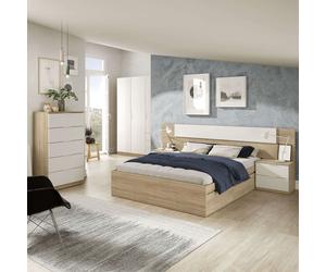 Miroytengo Pack Habitación Matrimonio Alba Ii 150x190 (cam cabezal + 2 Mesitas + armario + sinfonier) Incluye Somier Light wood - white - 150x190 cm