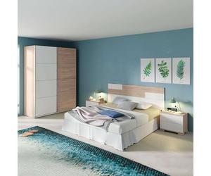 Miroytengo Pack Habitación Matrimonio Onix Blanco Y Roble Camas 150 cm (cabecero+mesitas+Armario)