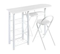 Miroytengo Pack Mesa Alta y 2 Taburetes Plegables Muebles de Cocina Bar Melamina Metal Blanco 40x88x120 cm
