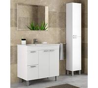 Miroytengo Pack Mobiliario baño Mueble con lavamanos cerámico y Columna Color Blanco