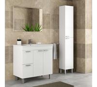 Miroytengo Pack Mobiliario Baño Mueble Con Lavamanos Cerámico Y Columna Color Blanco Brillo White 338.1