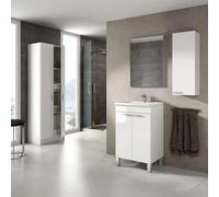 Miroytengo Pack mueble aseo 2 puertas con espejo + armario pared + armario alto color blanco (LAVAMANOS INCLUIDO) White -