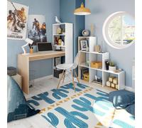 Miroytengo Pack Muebles de Oficina Dormitorio Juvenil Color Blanco artik y Roble canadian (Mesa duplo + estantería) Light wood -