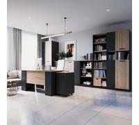 Miroytengo Pack Muebles de Oficina Ni stilo Industrial con Escritorio, Aparador, Cajonera y Estanterías Color Roble Sonoma y Gris Antracita