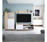 Miroytengo Pack Muebles De Salón Kikua Plus Estilo Nórdico Roble Y Blanco Artik (Mesa TV + Estante + Vitrina + Aparador)