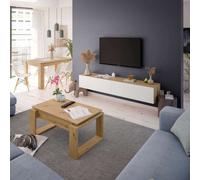 Miroytengo Pack Muebles de Salón Moderno Completo Roble Nodi y Blanco Artik con Sillas White - light wood - 480.7