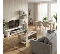 Miroytengo Pack Muebles de Salón Snake - Mueble TV, Mesa de centro y Mesa de comedor en Roble Sonoma, Melamina White/ wood - 271.4