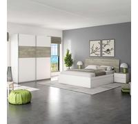 Miroytengo Pack Muebles Dormitorio Completo con en Color Roble Alaska y Blanco Artik Estilo nórdico (Cama + Cabecero + Mesitas + Armario) White/ wood - 150x190 cm