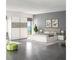 Miroytengo Pack Muebles Dormitorio Completo con en Color Roble Alaska y Blanco Artik Estilo nórdico (Cama + Cabecero + Mesitas + Armario) White/ wood - 150x190 cm
