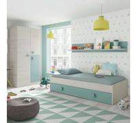 Miroytengo Pack Muebles Dormitorio Juvenil Cama Nido Estante y Armario ropero Verde y Blanco 90x190 cm Sin Somier Green - white - 90x190 cm 422.05