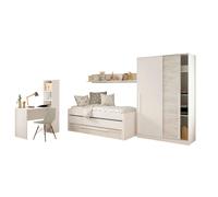 Miroytengo Pack Muebles Dormitorio Juvenil Completo en Color Blanco y Roble Claro Cama + Armario (Diferentes Opciones en Escritorio)