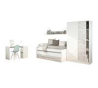 Miroytengo Pack Muebles Dormitorio Juvenil Completo en Color Blanco y Roble Claro Cama + Armario + Escritorio. Incluye Somieres