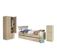 Miroytengo Pack Muebles Dormitorio Juvenil Tibet Estilo Natural en Color Roble Cambrian (Cama + Armario + Cómoda) Cambrian oak Bed 105x190 cm
