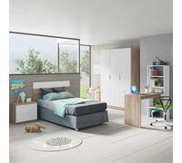 Miroytengo Pack Muebles Dormitorio Juveniles Color Blanco Artik y Roble Canadian (Cabezal+mesita, Mes estantería y Armario)
