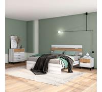 Pack muebles dormitorio matrimonio arles nórdicos modernos color blanco albo y roble rayado