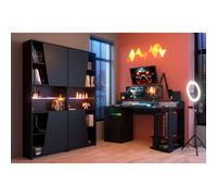 Miroytengo Pack muebles gaming con LED incluido color negro estilo moderno (mesa gamer + 2 estanterías) Black - 622.15